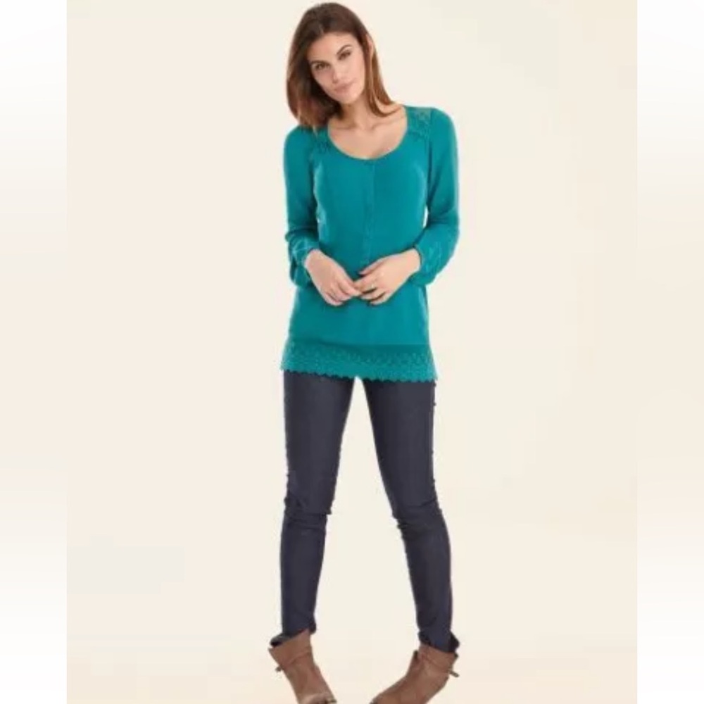 Bravissimo lace trim blouse in teal. US 4/ UK 8 Super Curvy.